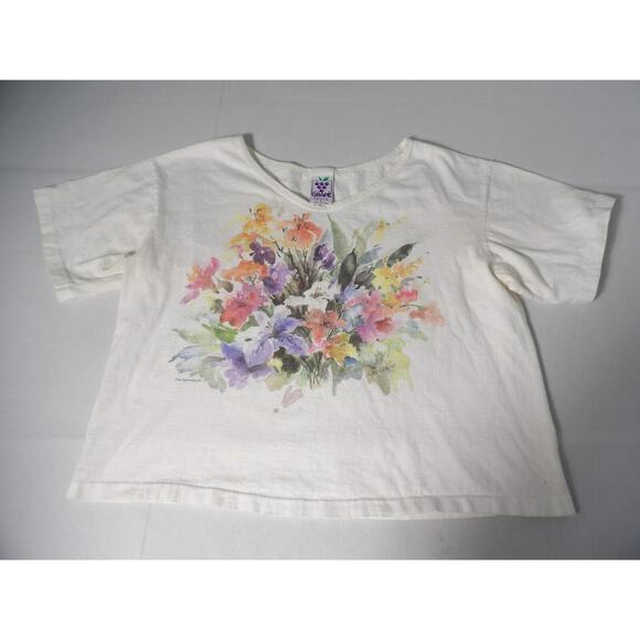 Vtg Soft As A Grape Cropped Tee Large Floral Bouquet Cheverie Short Sleeve 1994 - Picture 7 of 14